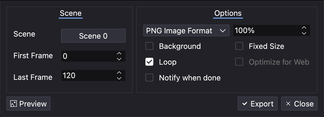 Export dialog