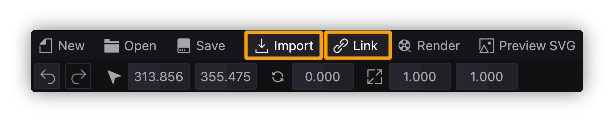 Import and link buttons in the main window