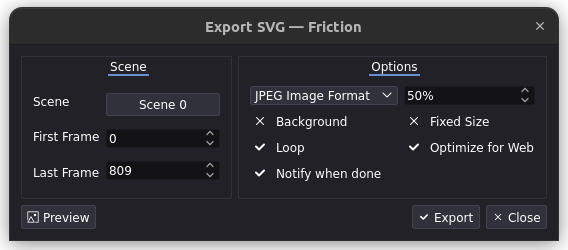 Screenshot of export dialog